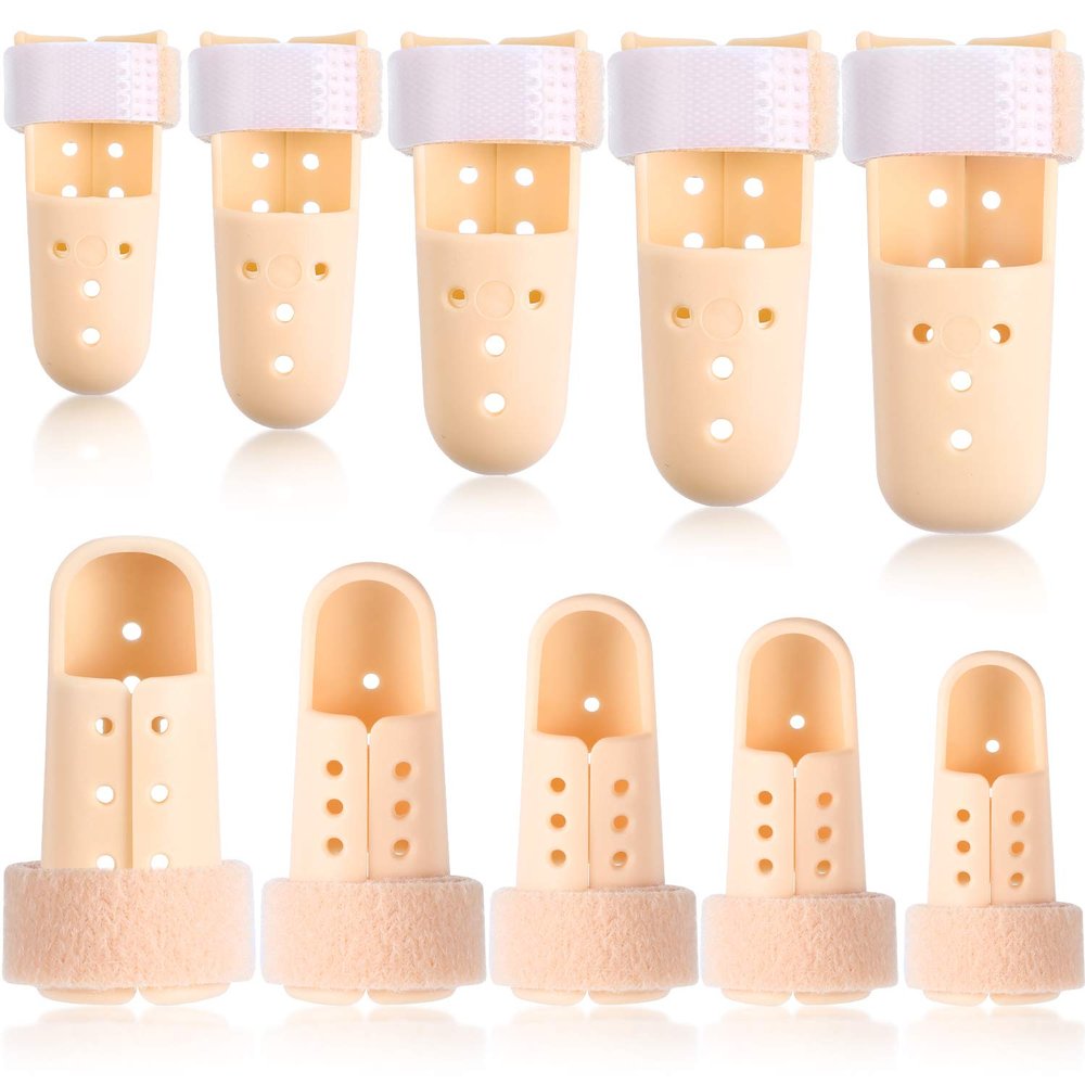 10 Pieces Finger Splint Mallet Finger Support Finger Splint Brace Plastic Finger Support Protector for Adjustable Finger Immobilizer for Basketball Finger Joint Protection, 5 Sizes