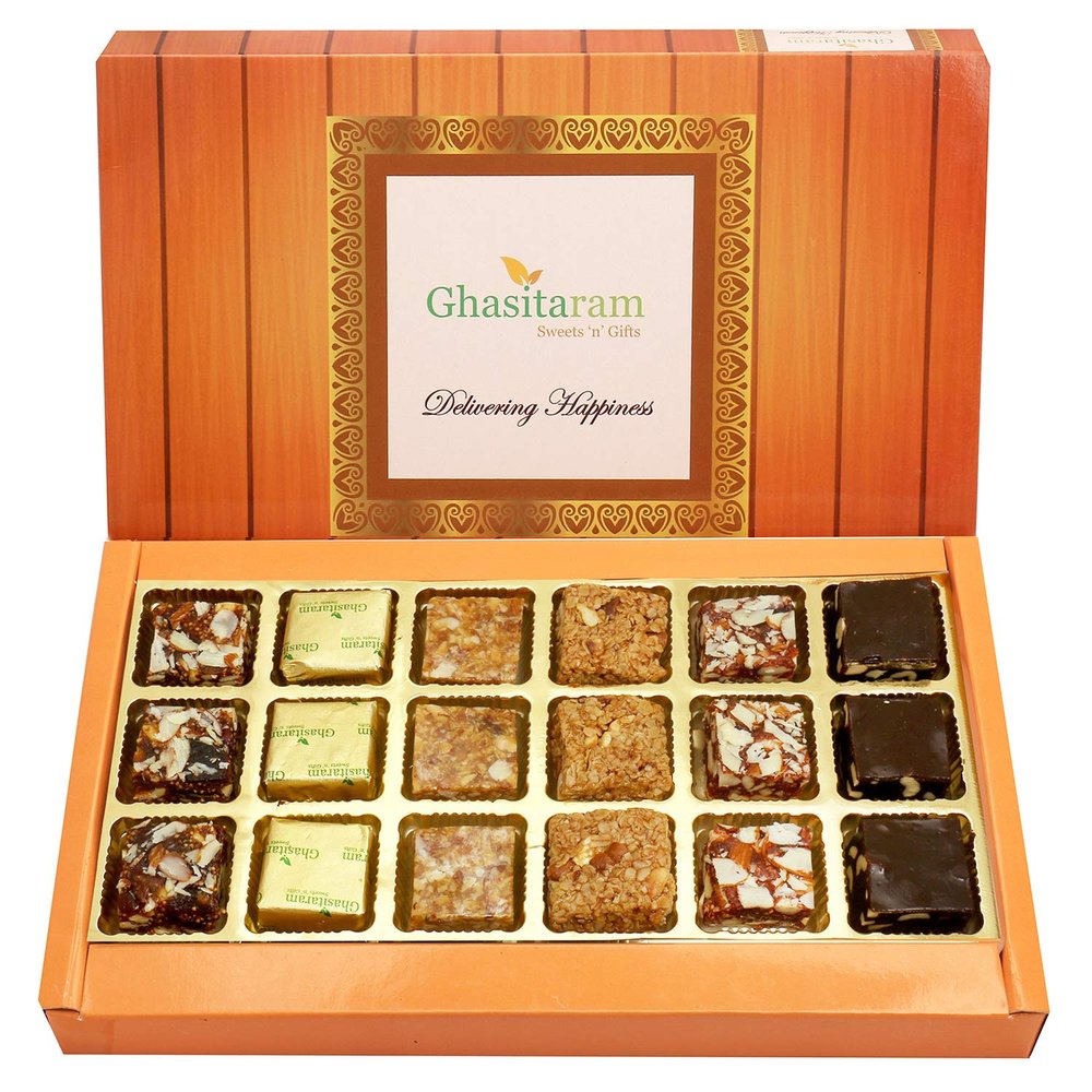 Ghasitaram Gifts Valentines Gift for Girlfriend/Boyfriend/Husband and Wife - Sweets - 18 pcs Assorted Bites