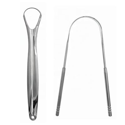 Bad Breath Treatment Tongue Scraper Set  Stainless Steel Tongue Cleaner for Halitosis Removal, Oral Hygiene & Fresh Breath  2 Metal Scrapers with Travel Case
