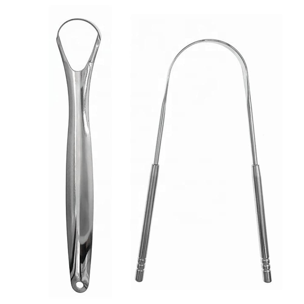 Bad Breath Treatment Tongue Scraper Set  Stainless Steel Tongue Cleaner for Halitosis Removal, Oral Hygiene & Fresh Breath  2 Metal Scrapers with Travel Case