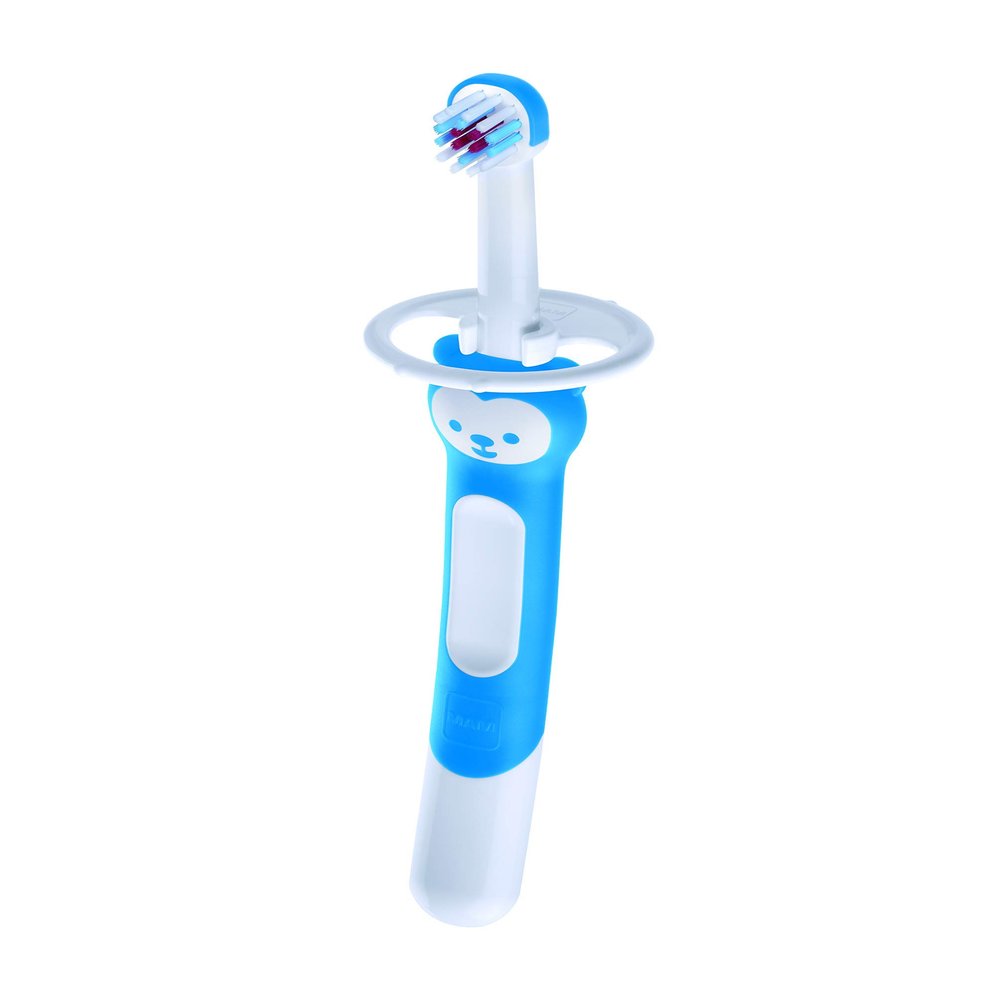 Mam Learn to Brush Set, Children's Teeth Toothbrush Long Handled Toothbrush for Oral Hygiene Autonomy, Soft Toothbrushes for 5+ Months, Light Blue - 60g