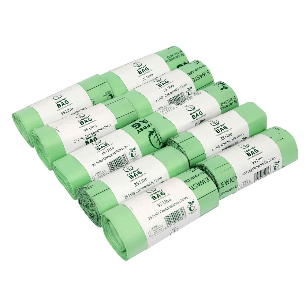35/40 Litre x 250 Compostable Bags - Compost Bag Kitchen Food Waste Compost Liners 35/40L - EN 13432 - Bin Bags with Composting Guide 35L 40L