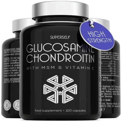 Glucosamine and Chondroitin High Strength - Glucosamine Sulphate with Chondroitin, MSM & Vitamin C - 120 Capsules - 1720mg Glucosamine Complex - Combination Joint Care Supplements for Men & Women