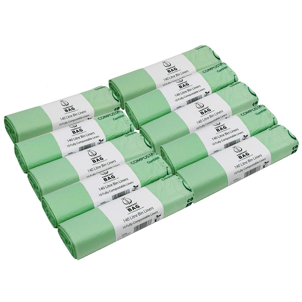 140 Litre x 100 bags Compost Bag Compostable Wheelie Bin Liner - Biodegradeable Sacks/Liners - EN 13432 - Compostable 140L Bags with Composting Guide