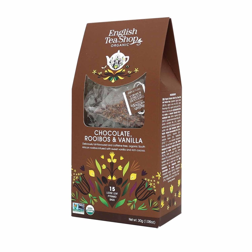 English Tea Shop Organic Chocolate, Rooibos & Vanilla Tea (15 Pyramids), 30 g