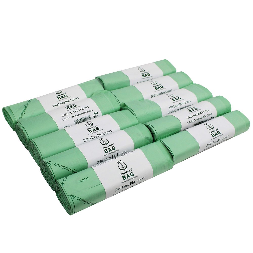 240 Litre x 50 bags Compost Bag Compostable Wheelie Bin Liner - Biodegradeable Sacks/Liners - EN 13432 - Compostable 240L Bags with Composting Guide