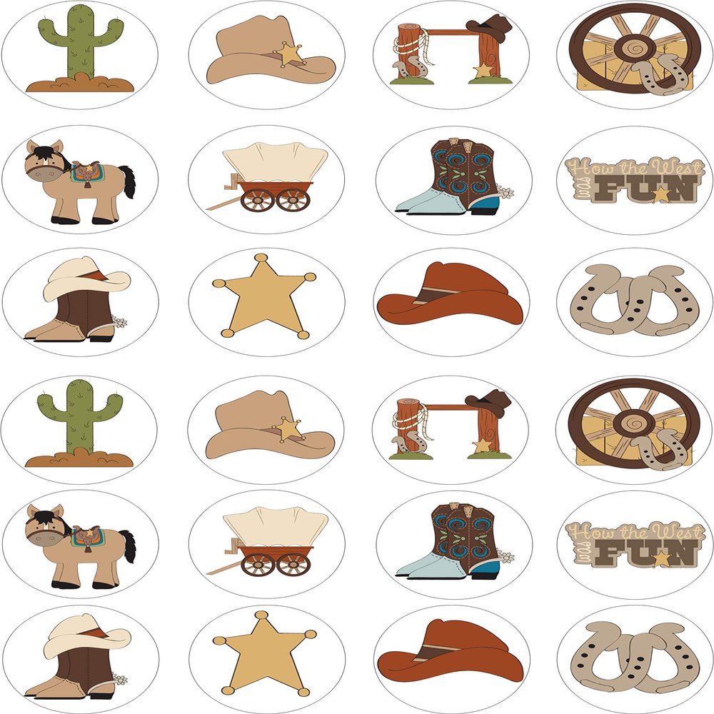 cdb 24 Wild West Iced / Icing Cupcake Topper Edible Fairy Cake Bun Toppers Round