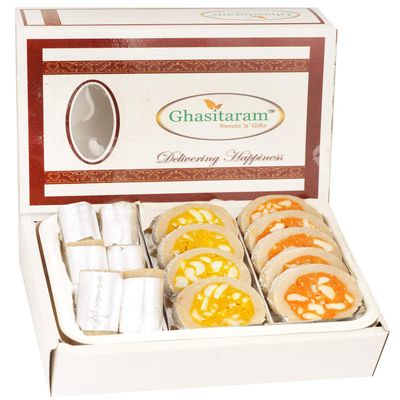 Ghasitaram Gifts Valentine Gifts - mawa Sweets Mawa Rolls and Mawa Moons 200 GMS