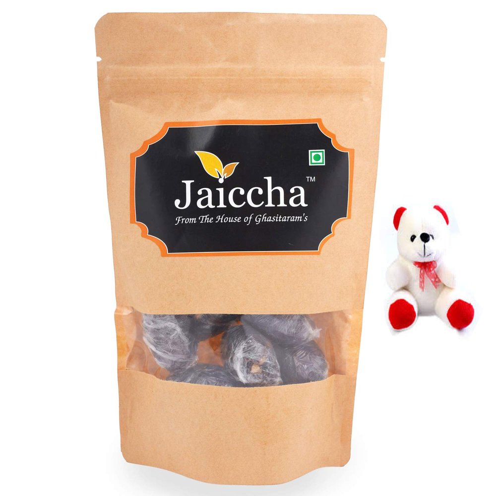Jaiccha Ghasitaram Valentine Gifts - Valentine Sweets Premium Dates with Walnuts in Brown Pouch and a Teddy