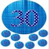 cdb 30th Birthday blue polka dots Round 7.5 Inch with 8 smaller cupcake toppers edible Iced Topper Frosting Icing Personalised view 1