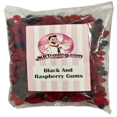 Black and Raspberry Gums 1KG Share Bag Full of Fruit Flavoured Gums