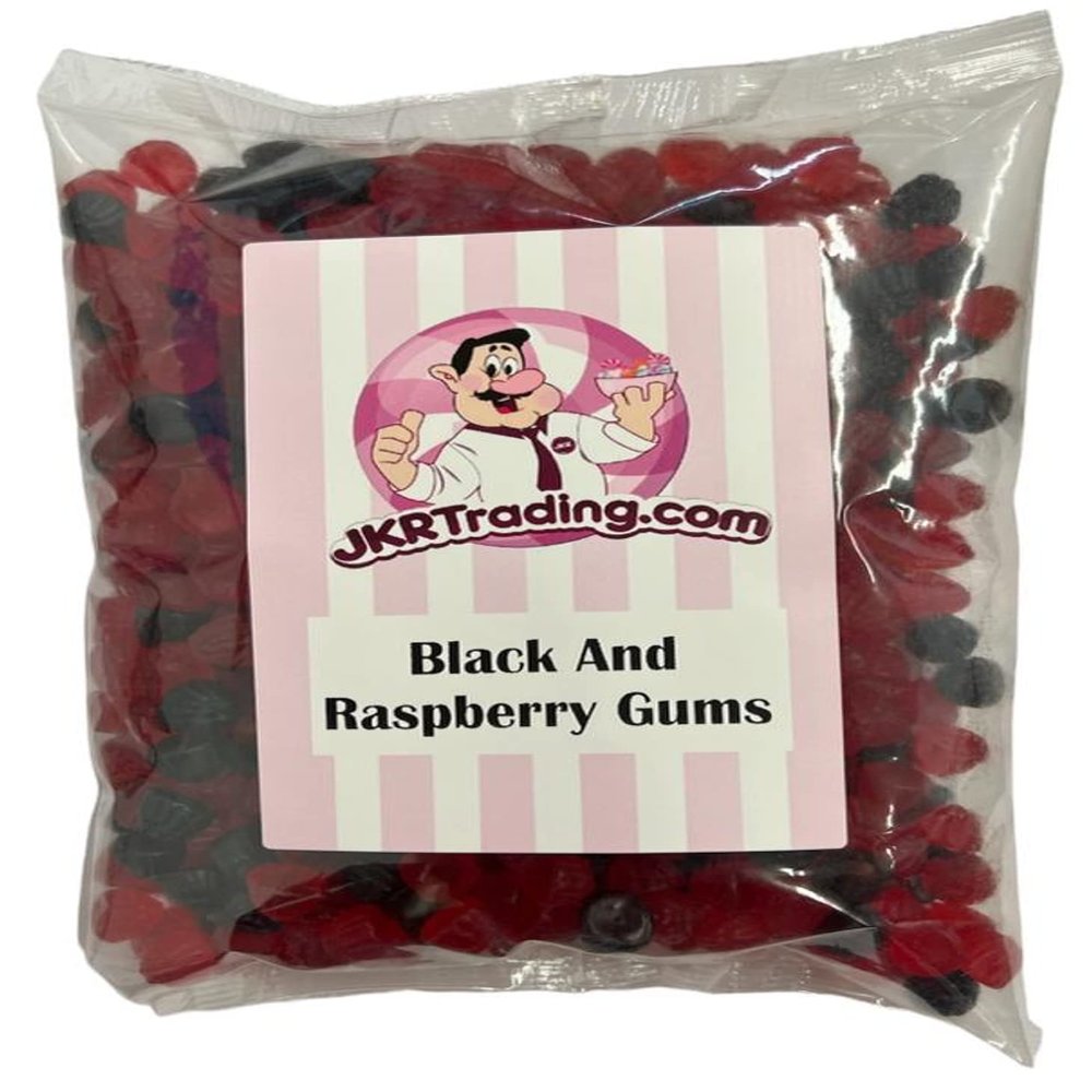 Black and Raspberry Gums 1KG Share Bag Full of Fruit Flavoured Gums