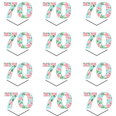 12 edible 70th Birthday Blue and Pink party cake decorations Standing Cupcake Cake Toppers Wafer Rice Card