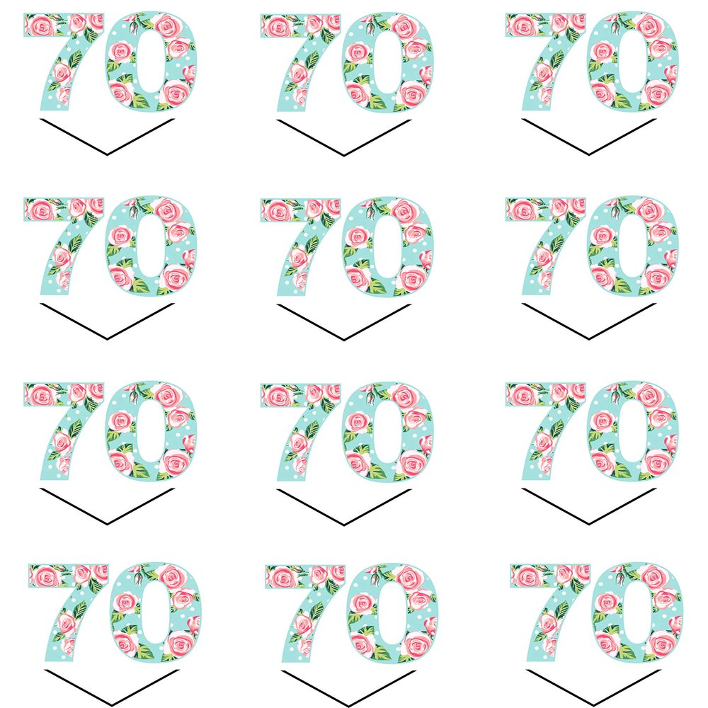 12 edible 70th Birthday Blue and Pink party cake decorations Standing Cupcake Cake Toppers Wafer Rice Card