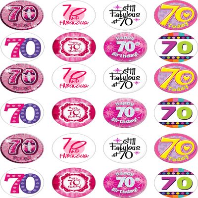 24 70th Birthday female party decorations cake Toppers Iced / Icing Cupcake Topper Edible Fairy Cake Bun Frosting Round