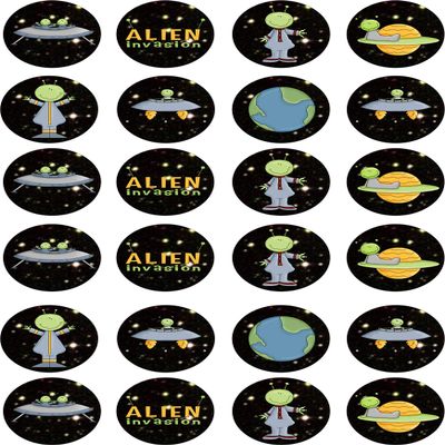 cdb 24 Aliens kids childrens party decorations Iced Cake Toppers Icing Cupcake Topper Edible Fairy Cake Bun Frosting Round