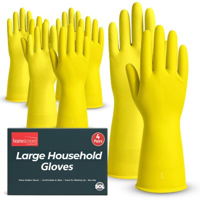 SOL 4 Pairs Large Household Gloves, Yellow Heavy Duty Rubber Gloves for Cleaning with Non-Slip Grip, Durable Waterproof Design for Kitchen, Bathroom & Dishwashing, Multipurpose & Comfortable To Use