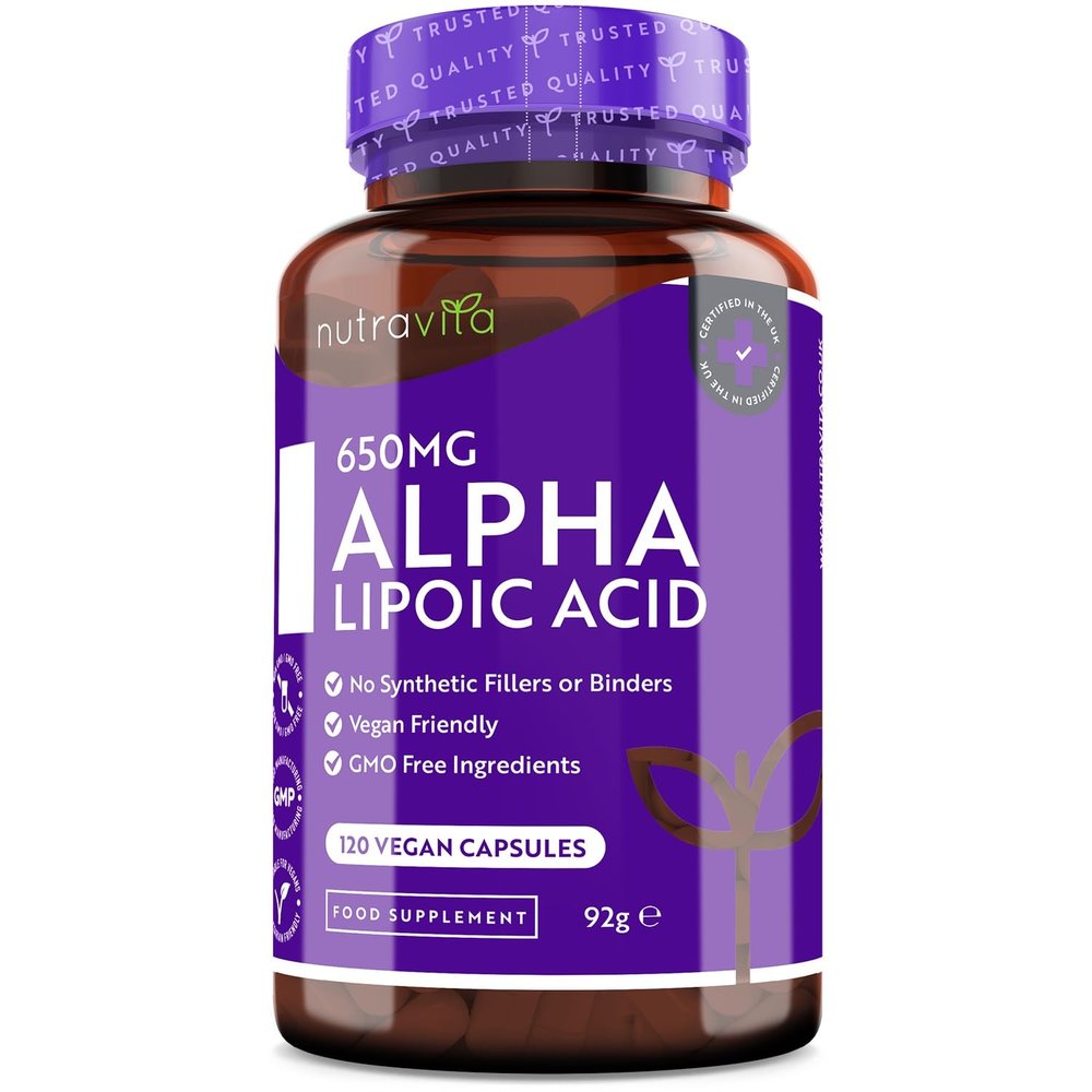 Nutravita Alpha Lipoic Acid 650mg  120 High Strength ALA Vegan Friendly Capsules  4 Month Supply  Alpha-Lipoic Acid  No Synthetic Binders or Fillers  Made in The UK