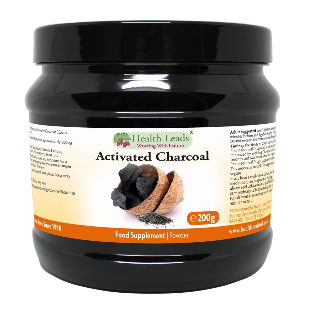 Activated Charcoal Powder 200g (Cocos nucifera), Food Grade, 100% Natural, for Teeth whitening, Toothpaste & More, Made from Coconut Shells, Made in Wales