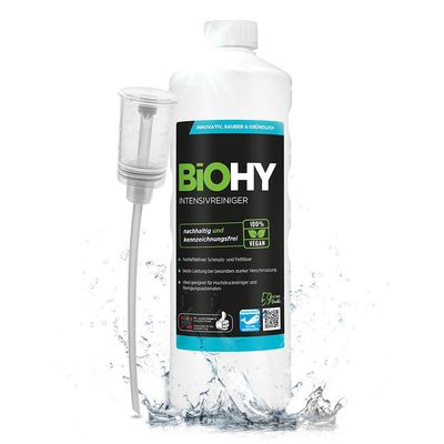 BiOHY Intensive Cleaner (1l Bottle) + Dispenser | High Performance Industrial Cleaner | Cleaner Ideal for high Pressure Cleaners, Low foaming | Dirt Breaker & Power Cleaner (Intensivreiniger)