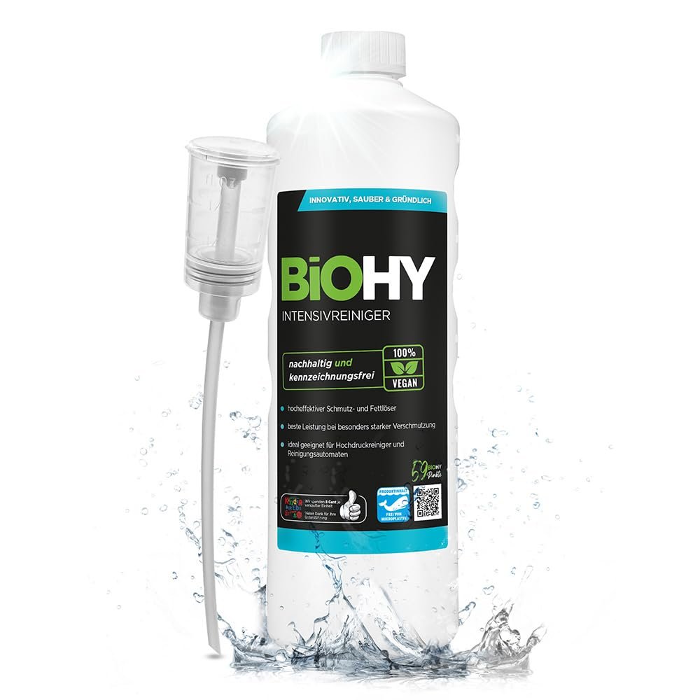 BiOHY Intensive Cleaner (1l Bottle) + Dispenser | High Performance Industrial Cleaner | Cleaner Ideal for high Pressure Cleaners, Low foaming | Dirt Breaker & Power Cleaner (Intensivreiniger)