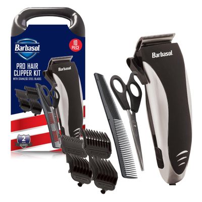 Barbasol Professional Hair Clipper Kit with Stainless Steel Blades, 4 Guide Combs, Adjustable Taper and Travel Bag