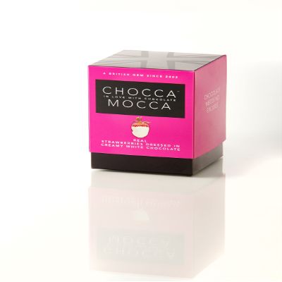 Chocca Mocca- Real Strawberries Dressed in Creamy White Chocolate in Beautiful Presentation Chocolate Box Cube 100g, Deliciously indulgent Treat, Great Gift, Luxurious Quality Made in Great Britain