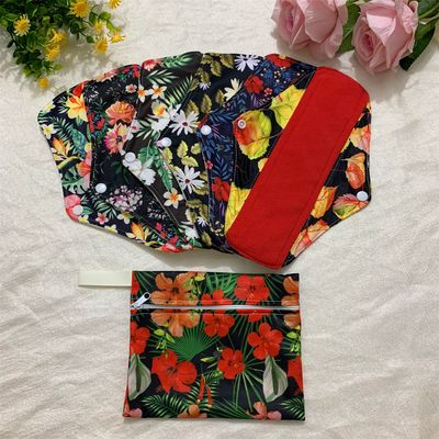 6 pcs Reusable Red Microfleece Sanitary Pads Washable Cloth Menstrual Pads/Regular Flow for Women with Wet Dry Bag Sanitary Towel