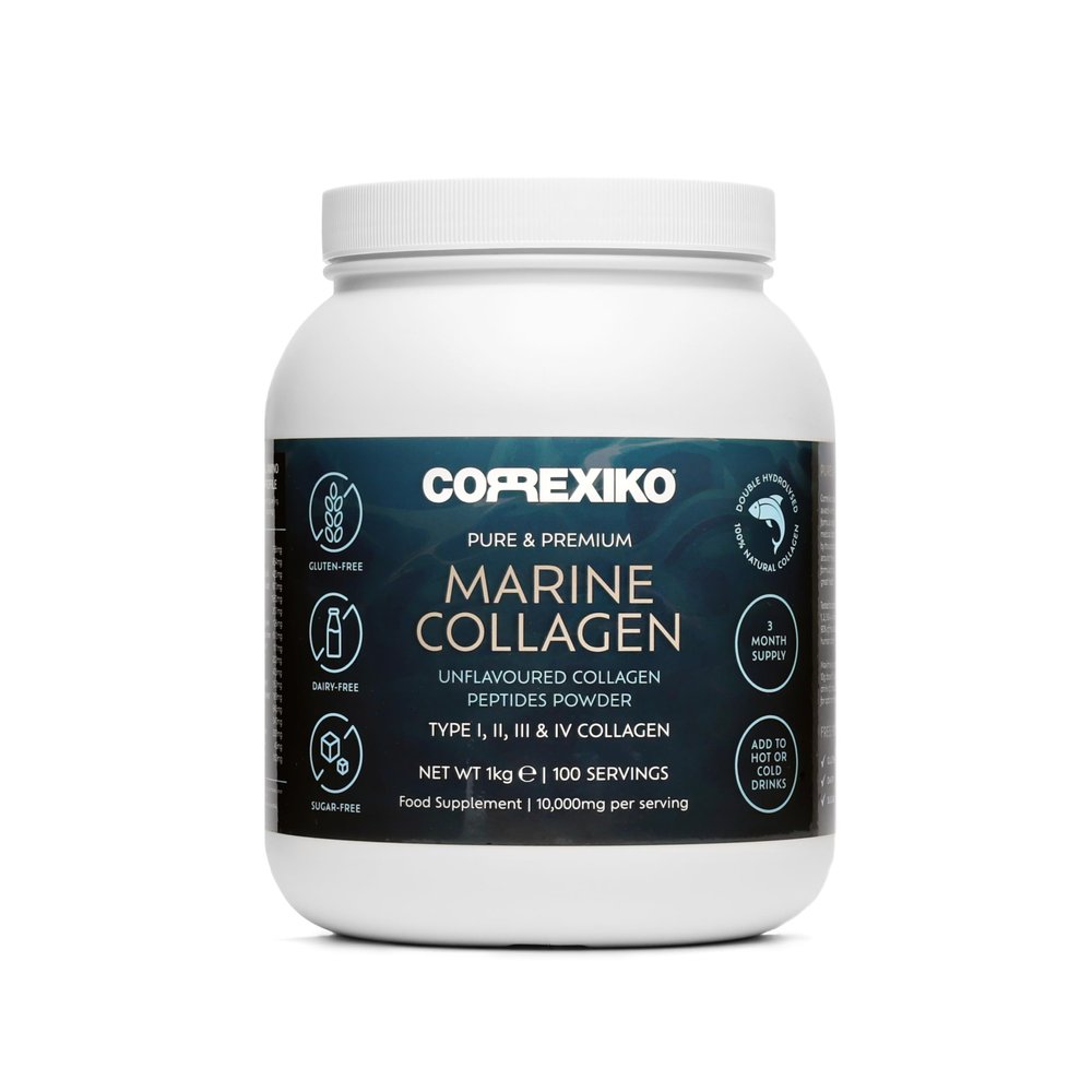 CORREXIKO Marine Collagen Powder Supplement Unflavoured - 1kg, 100 Servings - 10,000mg Double Hydrolysed Collagen Peptides per Serving - Formulated for Maximum Absorption - for Hair, Skin & Nails