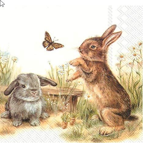 20 Napkins Playing Rabbits in Grass as Table Decoration for Easter 33 x 33 cm