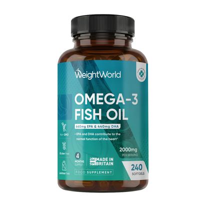 Omega 3 Fish Oil 2000mg - 240 Softgels (4 Months Supply) - 660mg EPA & 440mg DHA - Omega 3 Fatty Acids Supplements - Fish Oil Capsules - Made in The UK - Gluten-Free & Lactose-Free Capsules