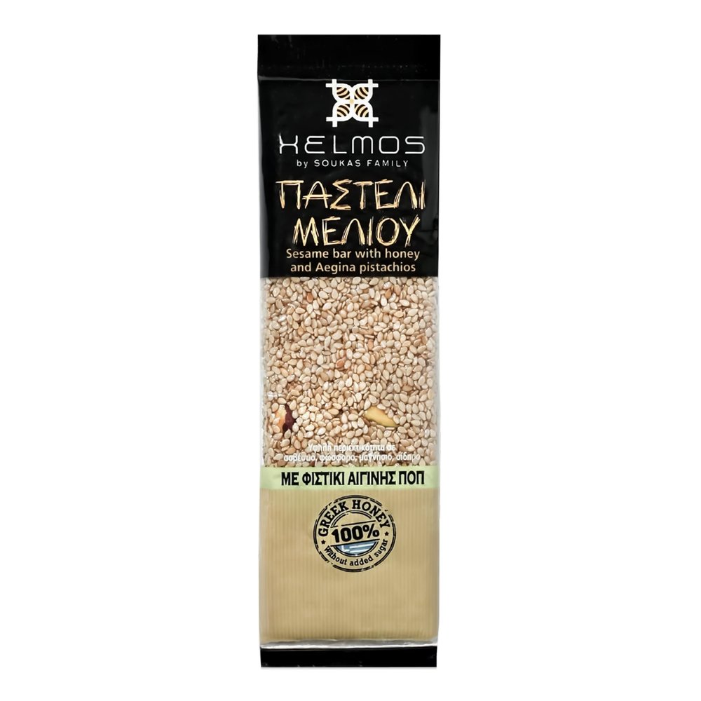 Helmos Pasteli - Soft Sesame Bar with Greek Honey and Pistachios 75 g, Pack of 5