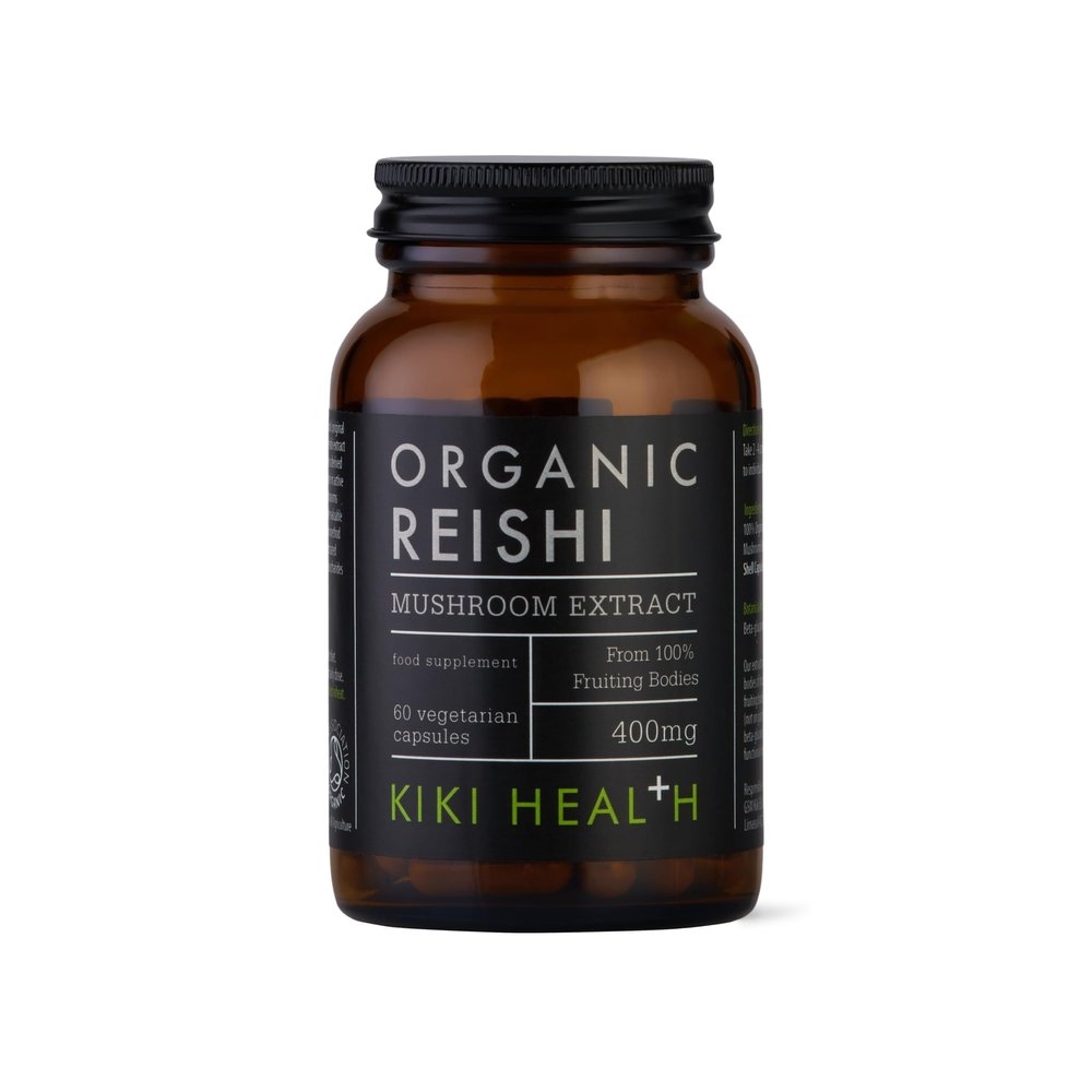 KIKI Health - Organic Reishi Mushroom Extract Capsules 400mg - High Potency - from 100% Fruiting Bodies - 50% Beta-Glucan Rich Polysaccharides - Vegan Friendly - 60 Capsules