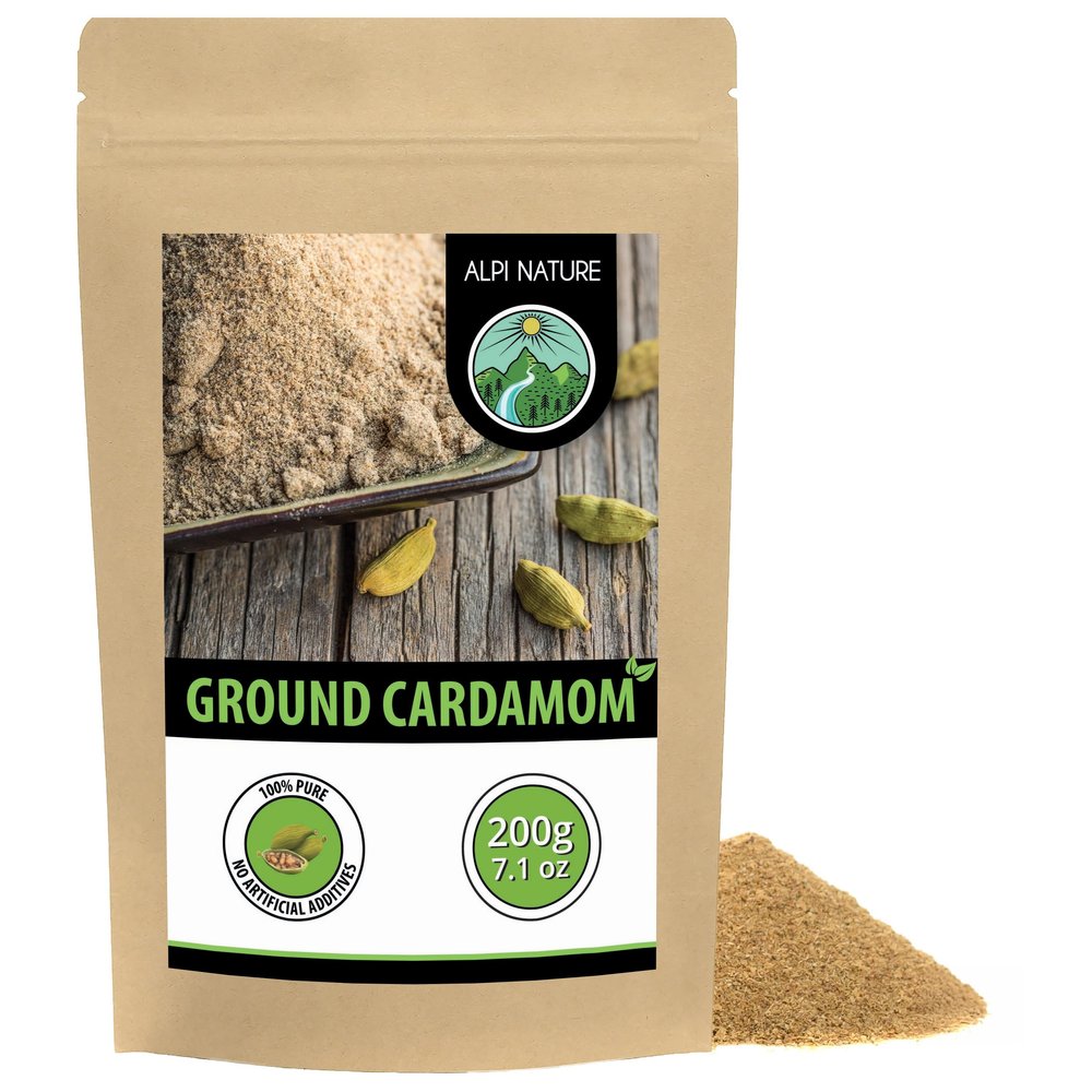 Alpi Nature Cardamom Powder 200g 7.1 oz, Ground Cardamom Pods and Seeds for Cooking and Baking