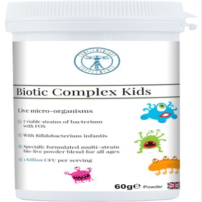 Complementary Supplements - Biotic Complex Kids 7-Strain Probiotic & Prebiotic Powder with Bifidobacterium Infantis Gentle Digestive Support for Children Tasteless, Easy Mix, 60g