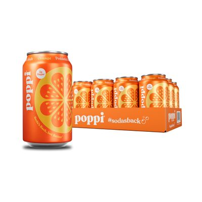Poppi Prebiotic Soda, Sparkling Water and Fruit Juice, Orange, 12 Ounces (Pack of 12)