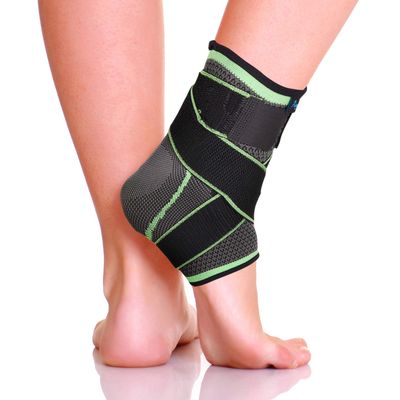 Actesso Sports Ankle Sleeve with Strap - the Ultimate Support for Sprains and Sports Injury (Green, XL (28-32 cm))