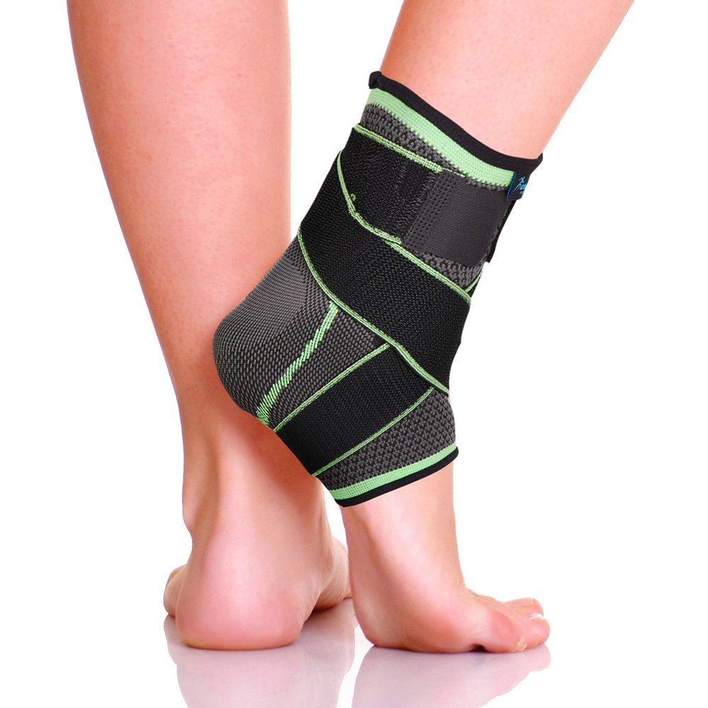 Actesso Sports Ankle Sleeve with Strap - the Ultimate Support for Sprains and Sports Injury (Green, XL (28-32 cm))