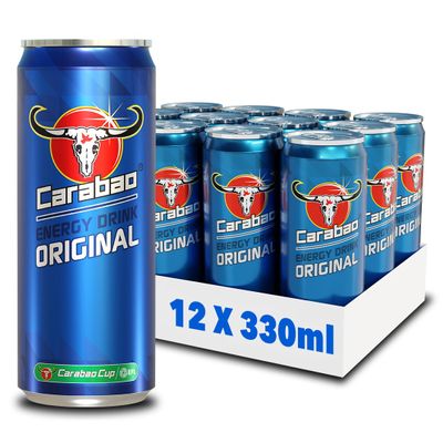 Carabao Energy Drink Original, 12 x 330ml Cans Case, Low Calorie, Lower Sugar, B Vitamins, Taurine, Caffeine with Zero Crash, Vegan Friendly, Gluten Free Drink, Bulk Crates, Multipack