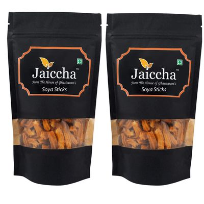 Jaiccha Ghasitaram Holi Gifts Holi Namkeen - Pack of 2 SOYA Sticks 100 GMS in Black Paper Pouch