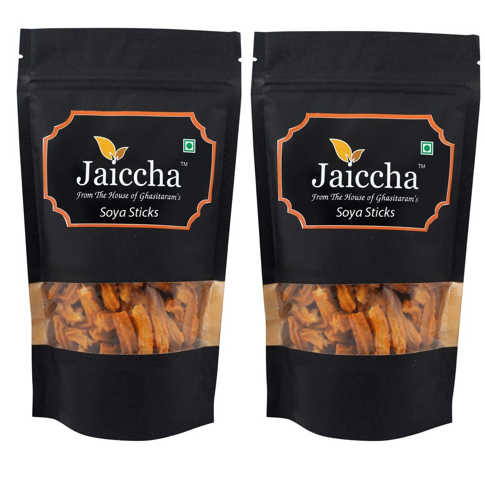 Jaiccha Ghasitaram Holi Gifts Holi Namkeen - Pack of 2 SOYA Sticks 100 GMS in Black Paper Pouch