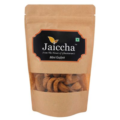 Ghasitaram Gifts Jaiccha Holi- Sweets/ Holi Hampers/ - Namkeen - Mini Gujiya Namkeen 200 GMS in Brown Paper Pouch