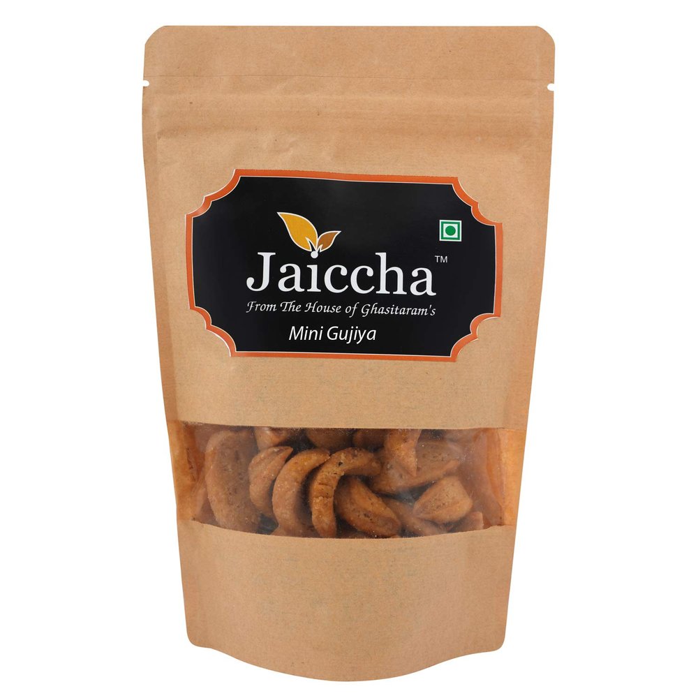Ghasitaram Gifts Jaiccha Holi- Sweets/ Holi Hampers/ - Namkeen - Mini Gujiya Namkeen 200 GMS in Brown Paper Pouch