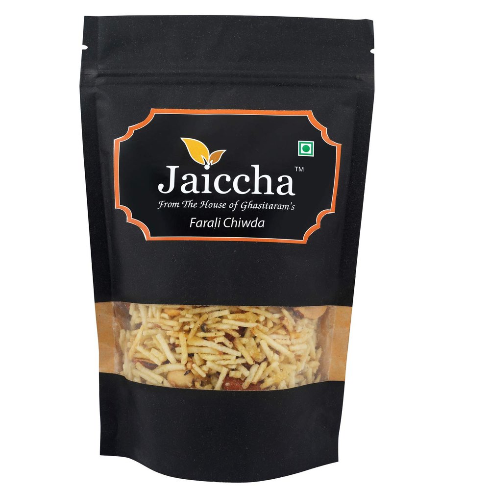 Jaiccha Ghasitaram Holi Gifts Holi Namkeen - Farali Chiwda 200 GMS in Black Paper Pouch