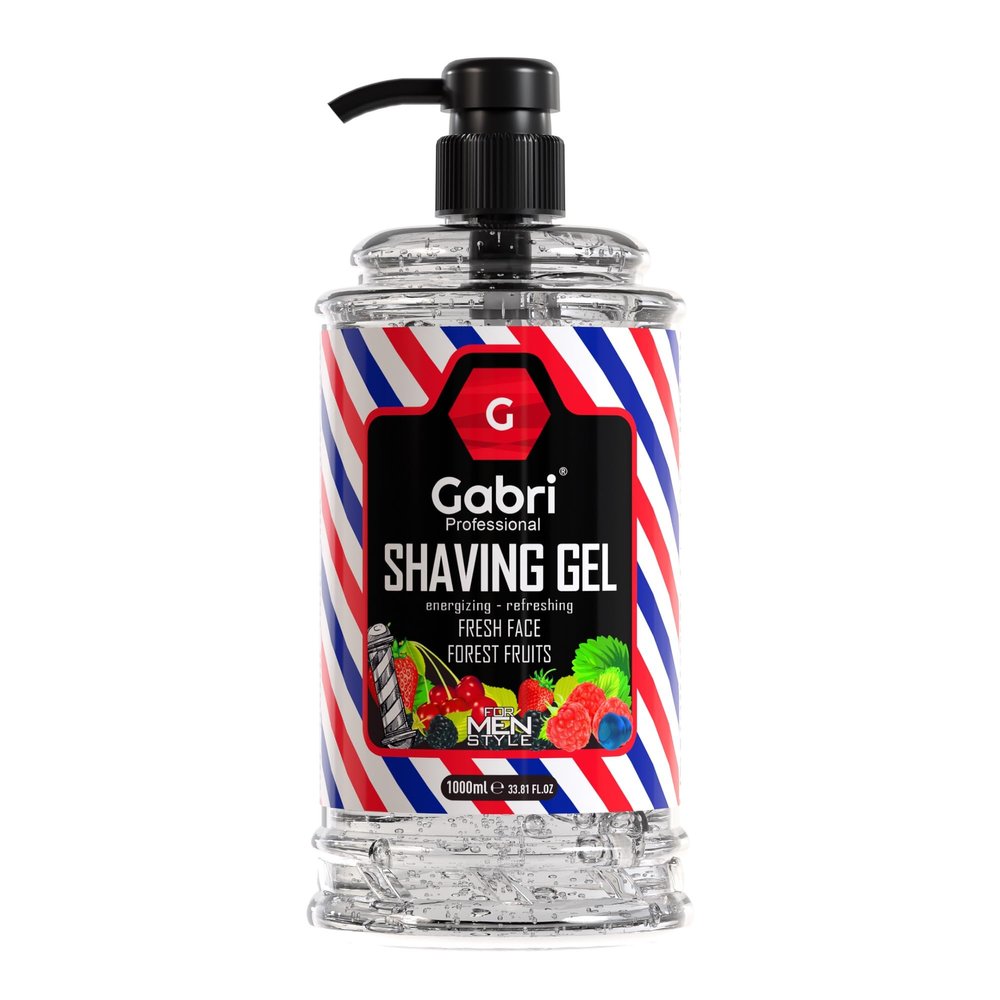 Gabri Shaving Gel 1000ml, Transparent, No Foam, Ultra Sensitive Shaving Gel for Men, Moisturizing, Soothes, Protects, Clean Skin, Professional Barbers, Berry Fresh Shave (Forest Fruits)