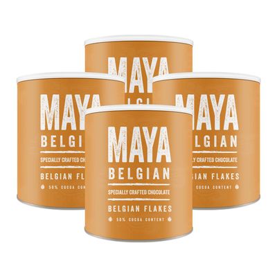 Maya | Belgian Flakes Hot Chocolate Cocoa - Perfect for Cafs, Business, Shop - Box of 4 x 1KG Resealable Tubs (Case of 4KG)