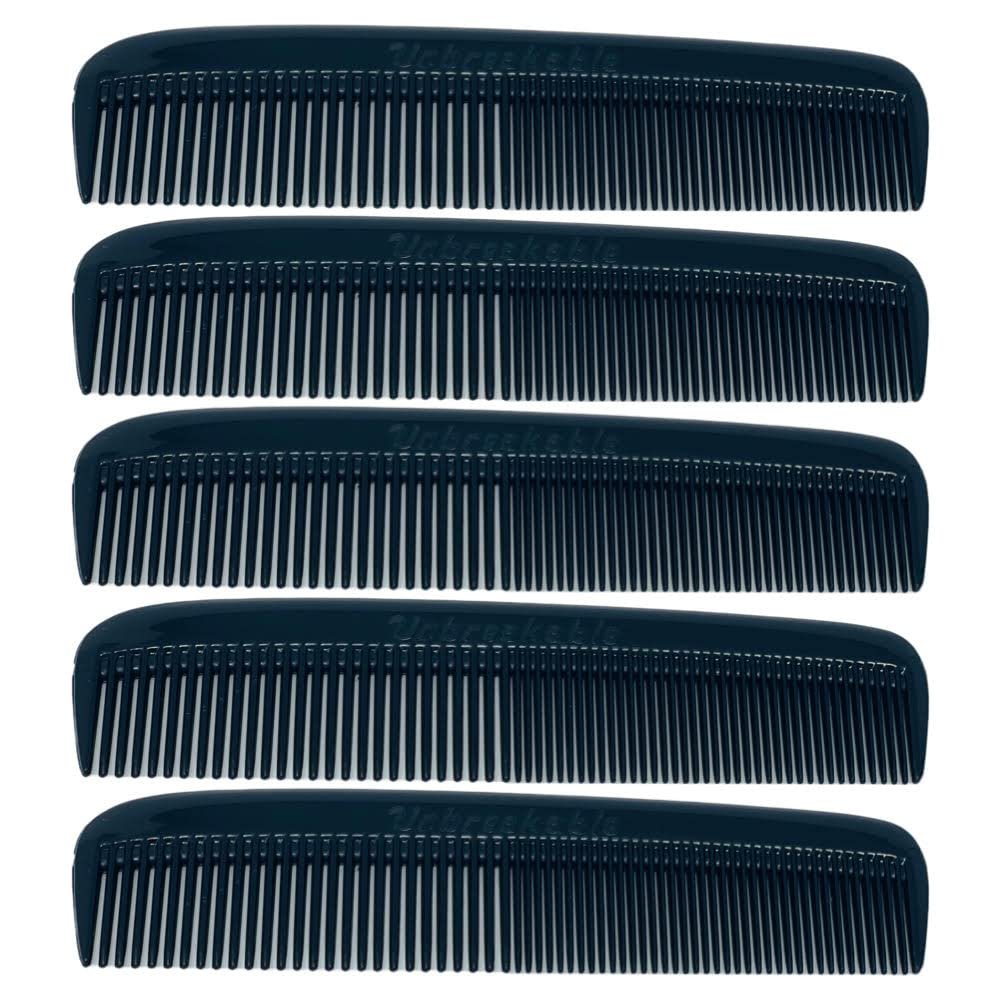 GBS (5 Pack) Pocket Comb Black Unbreakable 5" All Fine Pocket Hair Comb Beard & Mustache Combs for Men's Hair Beard Mustache and Sideburns Great for Travel'