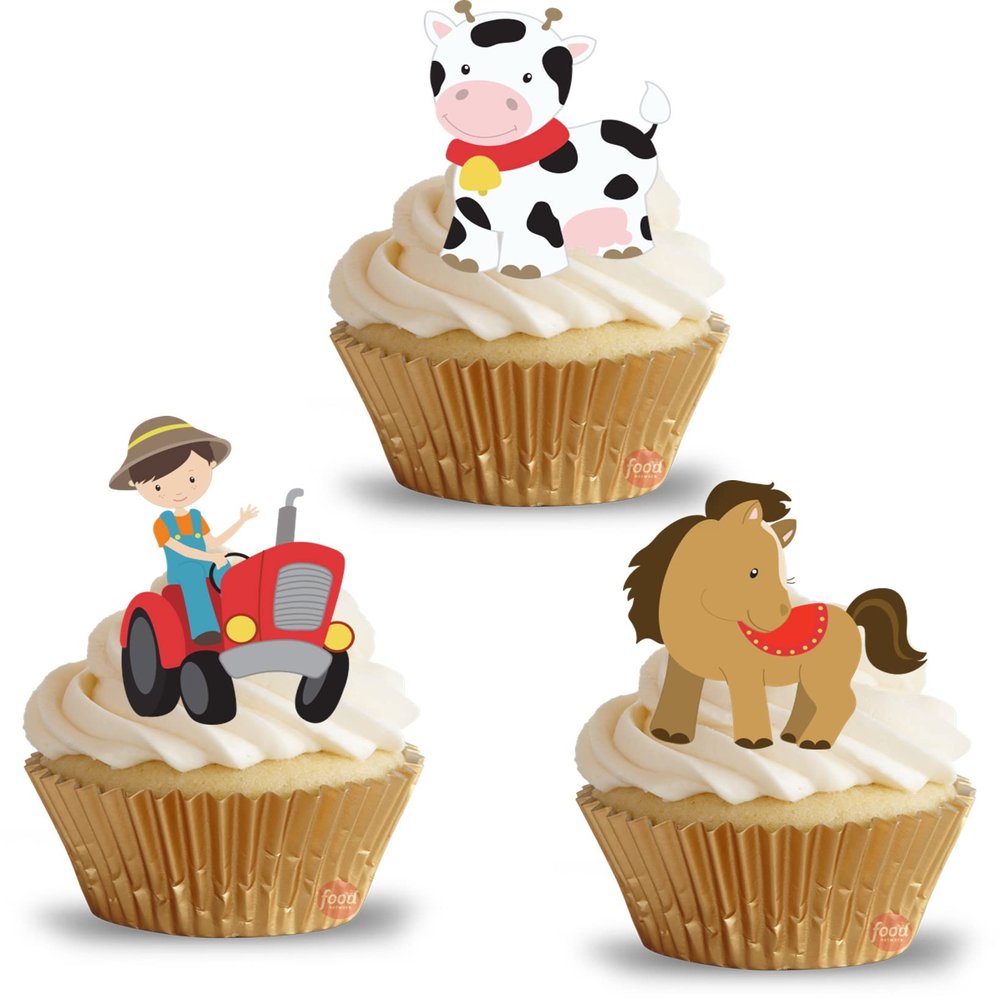 13 edible Farm Animals Standing kids childrens party decorations Cupcake Cake Toppers Wafer Rice Card