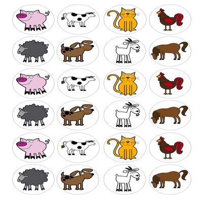 24 Farm animals kids childrens party decorations mixed Edible Iced/Icing Cupcake Topper Fairy Cake Bun Toppers Round
