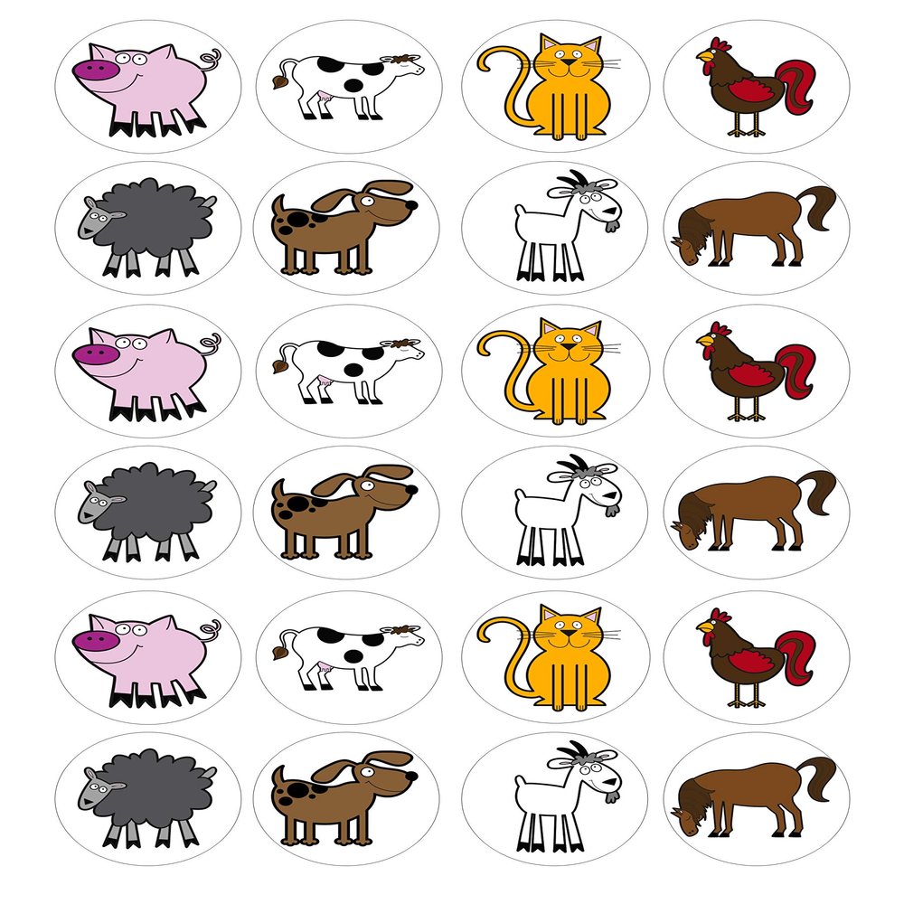 24 Farm animals kids childrens party decorations mixed Edible Iced/Icing Cupcake Topper Fairy Cake Bun Toppers Round